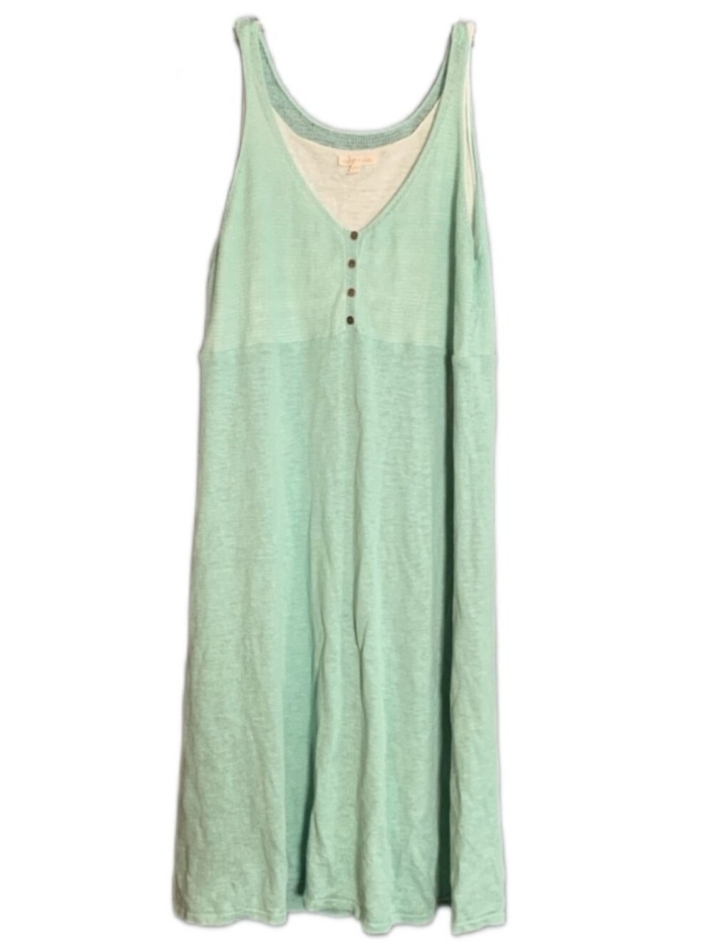 Eileen Fisher Mint Green Midi Dress Linen Silk Sleeveless Button Detail